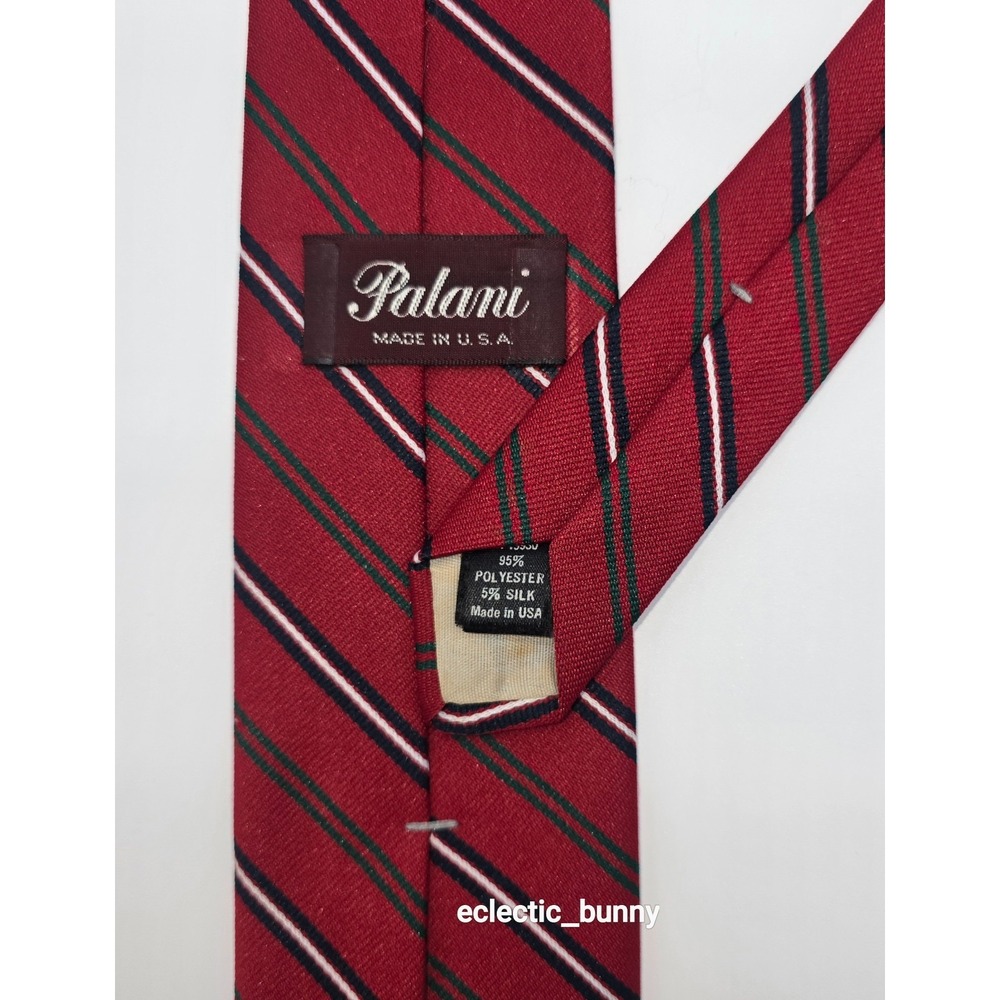 Palani Red Striped Necktie 59x3 Classic Width USA Made Polyester Silk Blend